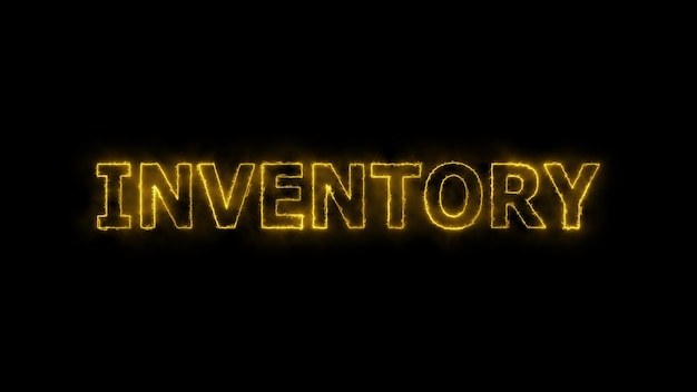 Neon sign with the word INVENTORY in yellow on a black background