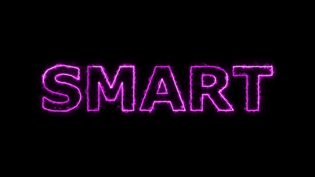 Neon sign with the word SMART in purple on a black background