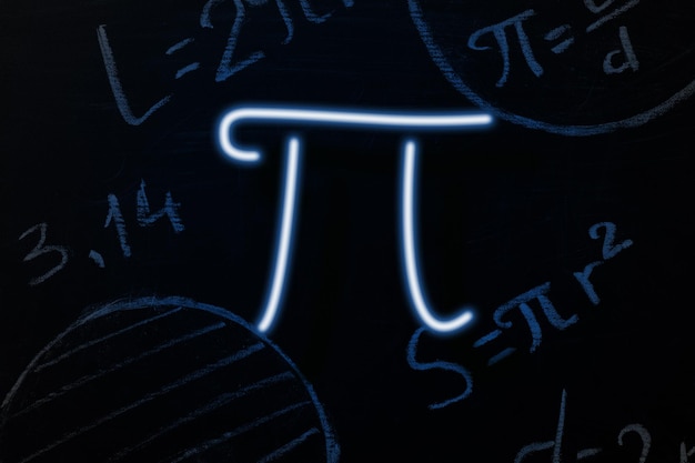 neon signboard in the form of the sign pi day on the background of a brick wall horizontal orientation