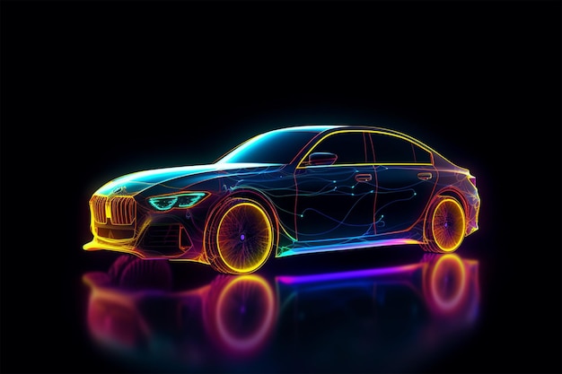 Foto siluetta al neon dell'automobile moderna generative ai