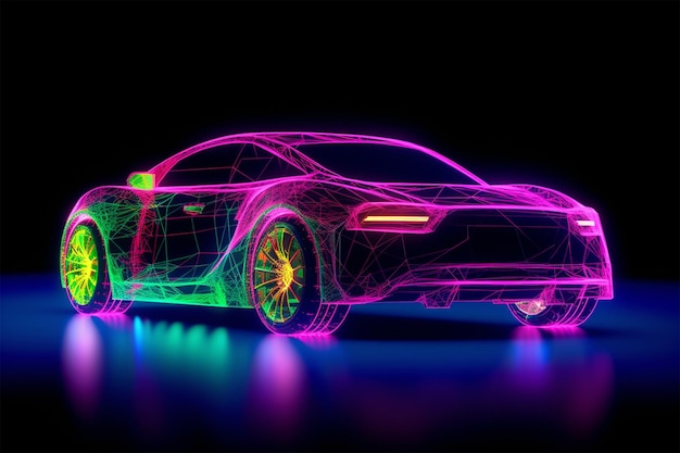 Foto siluetta al neon dell'automobile moderna generative ai