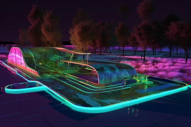 Neon skatepark foundation of botanical ledstrips cutawayplan 3d