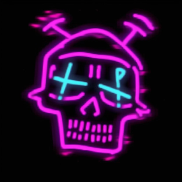 Photo neon skull with crossed bones and arrows on black background generative ai