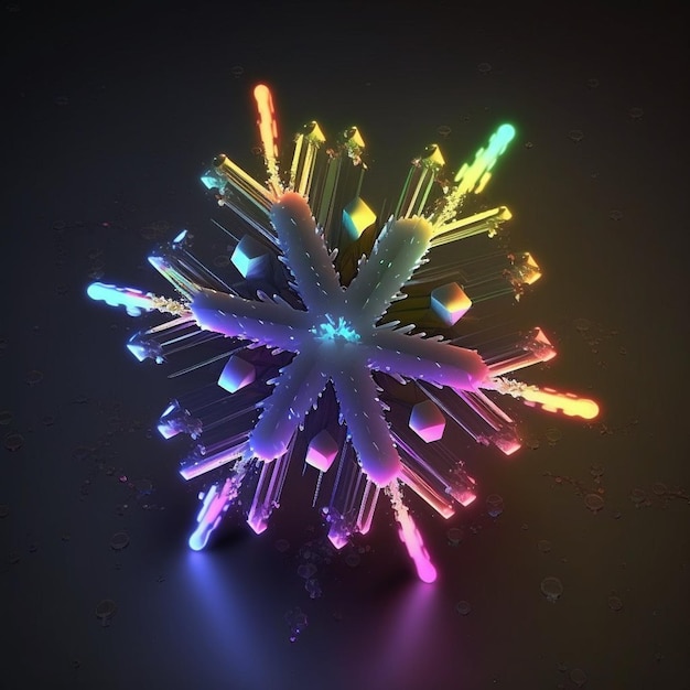 A neon snowflake with a star on it.