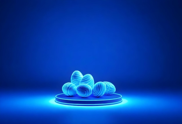 Neon social media post glowing Easter eggs on a dark background