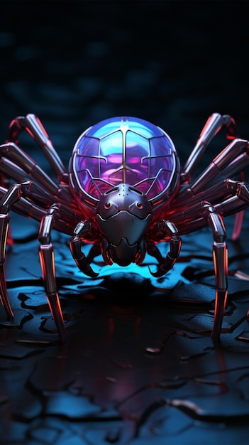 Неоновый паук с футуристическим дизайном