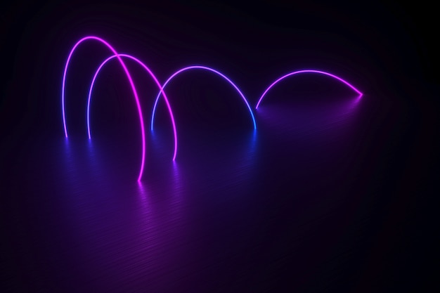 Фото Неоновая спираль, лежащая на блестящей черной поверхности
