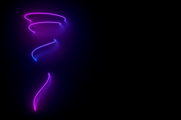 Neon spiral lying on shiny black surface 3d illustration