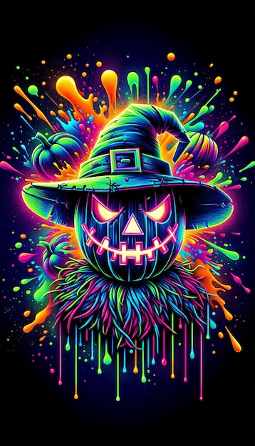 Neon Splatter Scarecrow Pumpkin