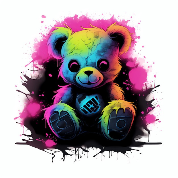 Neon spooky Teddy Bear illustration for nursery