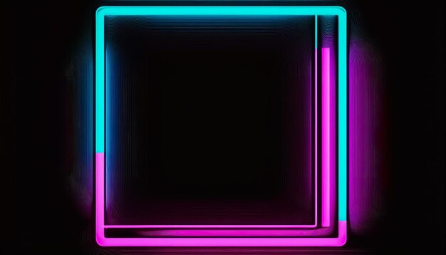 Photo neon square frame on black background generative ai