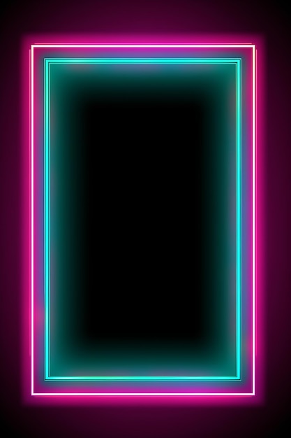 neon square frame on black background