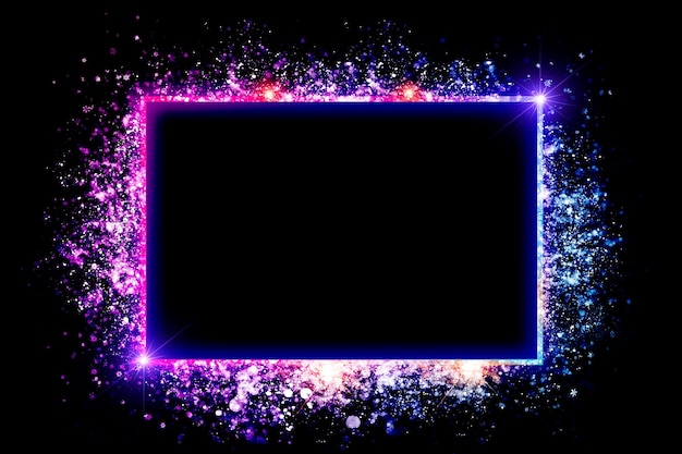 Neon square frame is a neon light surrounded by sparkling stars