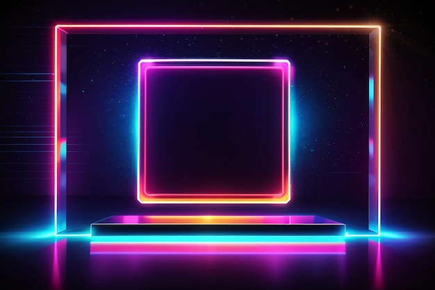 Neon square frame with shining effects on dark background empty glowing techno backdrop vector illustration