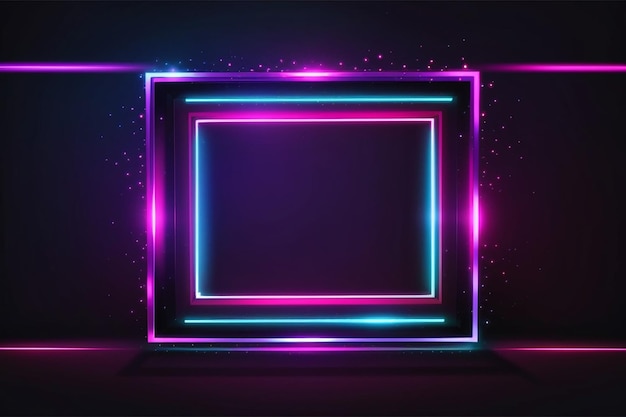 Neon square frame with shining effects on dark background empty glowing techno backdrop vector illustration