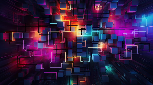 Neon squares and lines in a digital art style top view