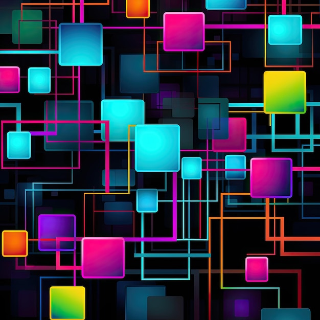 Neon squares urban and vibrant techno inspired seamless pattern