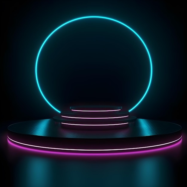 Neon stage mockup podium 3d futuristic with neon effect generative ai