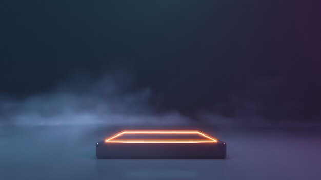 Neon stage with smoke wall. 3d rendering