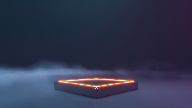 Neon stage with smoke wall. 3d rendering