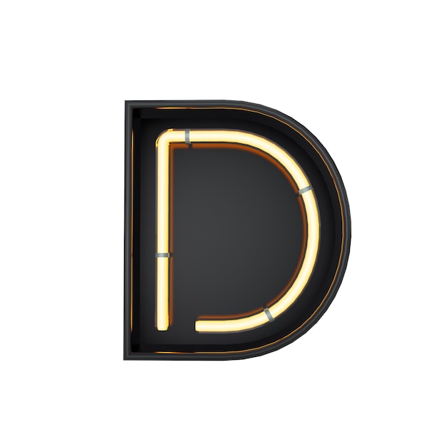 Neon stijl licht letter D Gloeiende neon Hoofdletter 3D-rendering