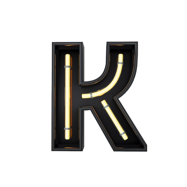 Neon stijl licht letter K Gloeiende neon Hoofdletter 3D-rendering