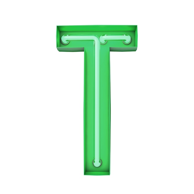 Neon stijl licht letter T Gloeiende neon Hoofdletter 3D-rendering