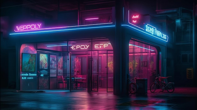 A neon storefront with the words epp on the top.