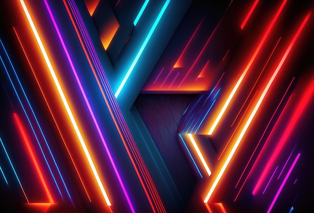 Neon stripes abstract laser rays glowing lines