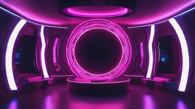 Neon style circle mockup in spaceship blue and pink color generative ai aig15