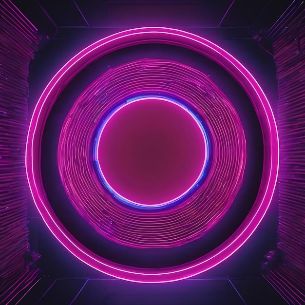 Neon style circle mockup in spaceship blue and pink color generative ai aig15