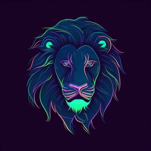 neon style lion head logo