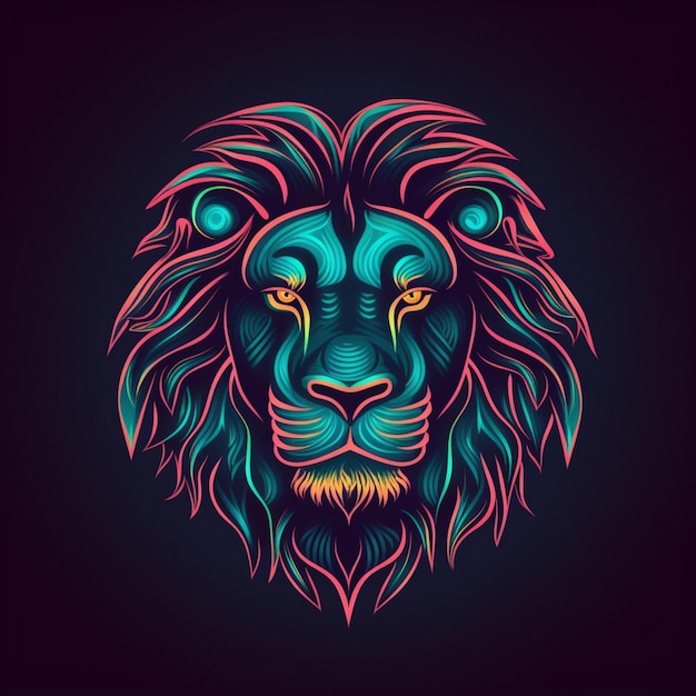 neon style lion head logo