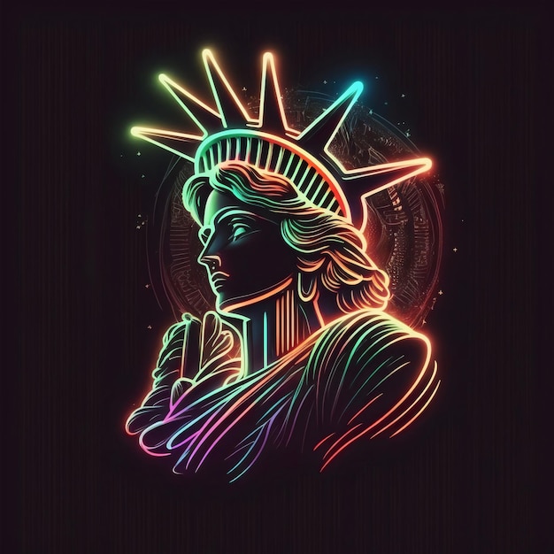 neon style statue of liberty illustration. new york,