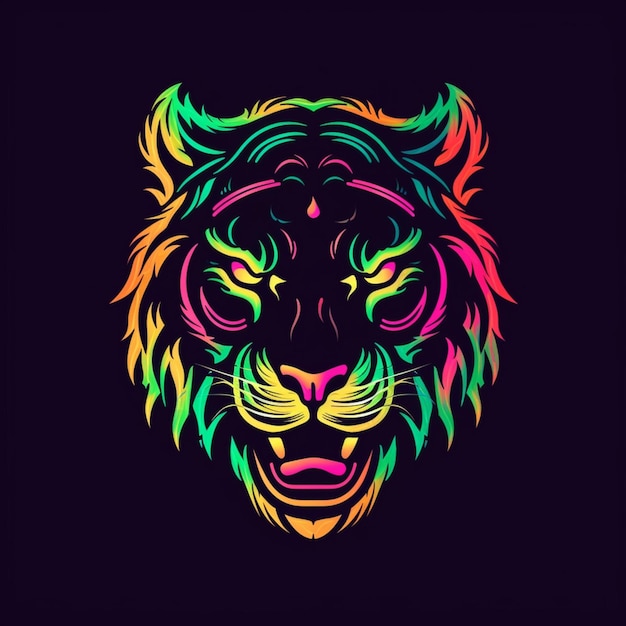 neon style tiger head logo