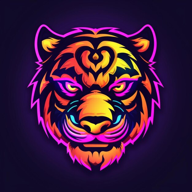 neon style tiger head logo