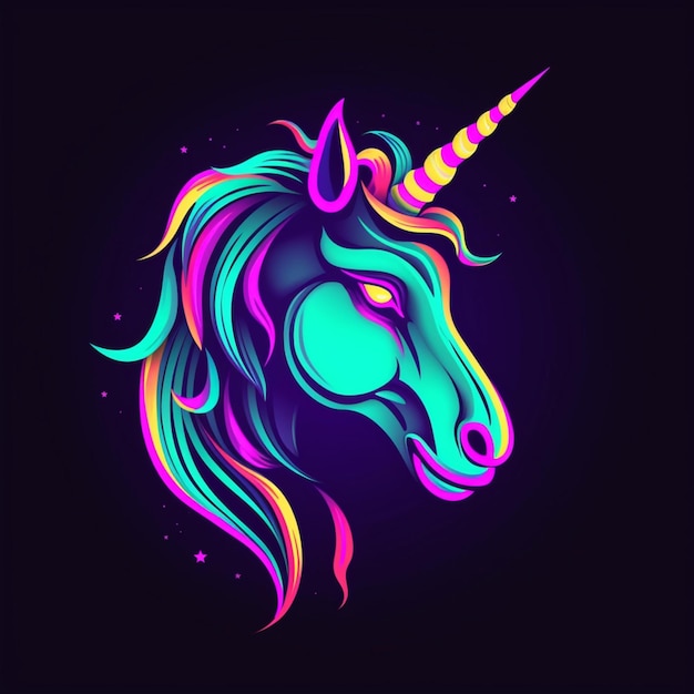 neon style unicorn head logo