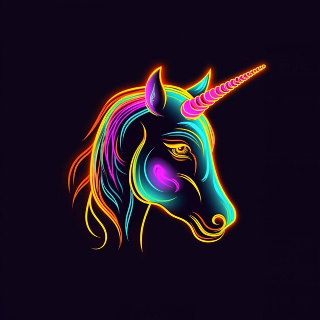 neon style unicorn head logo