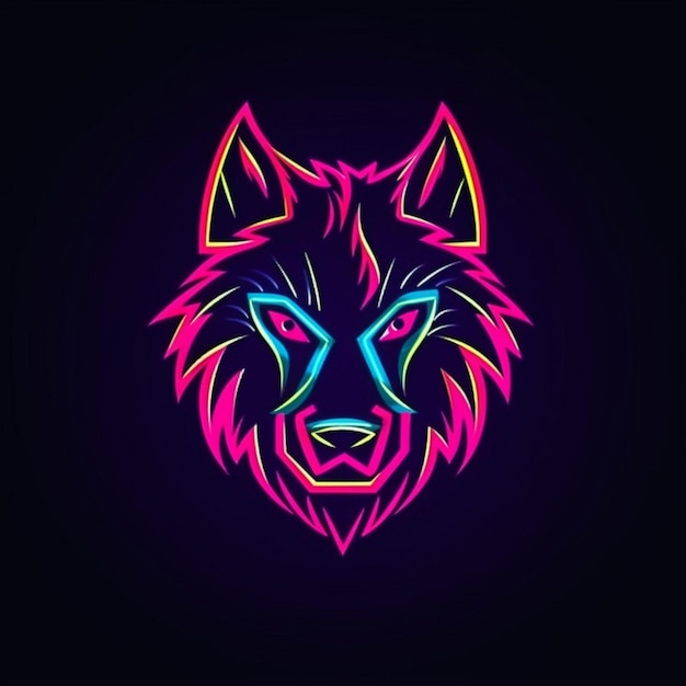 neon style wolf head logo