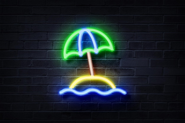 Neon Sun Umbrella on a brick wall