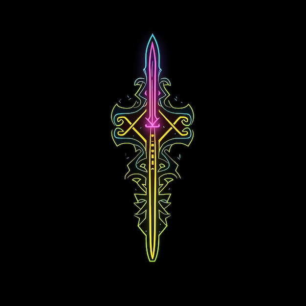 A Neon Sword Neon Outlines With Shap 1A Neon Line Design Creative Art Simple And Minima