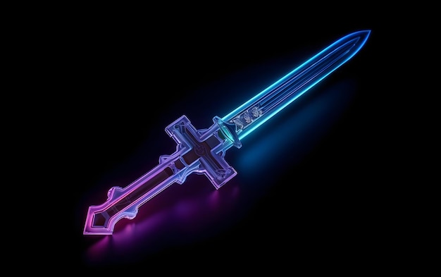 Foto una spada al neon con la scritta 