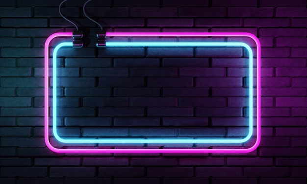 Neon teken banner met kopie ruimte op bakstenen muur achtergrond abstracte kunst en object concept 3d illustratie rendering