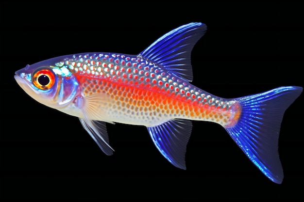 Neon tetra fish isolated on black background Close up