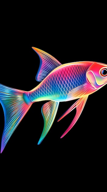 사진 네온 테트라 물고기 가 투명 한 배경 에 고립 되어 있다