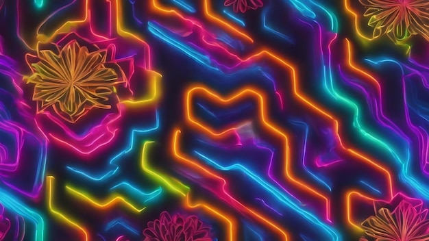 Foto disegno tessile senza cuciture a tema neon illustrato in 3d