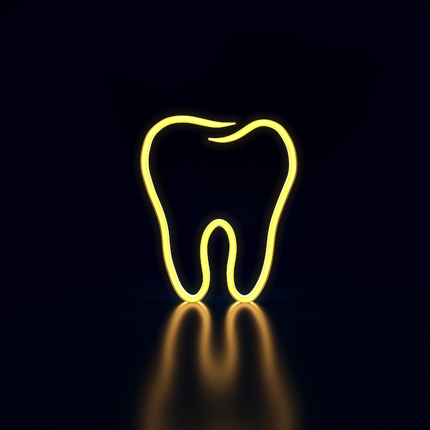 A neon tooth in the dark background