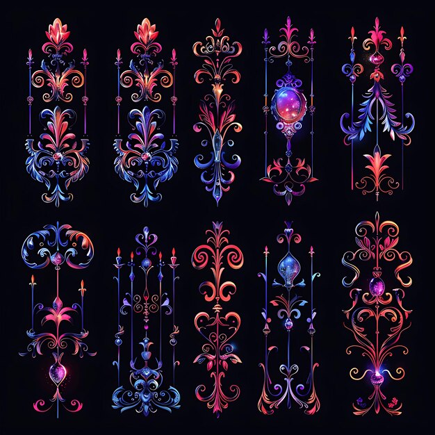 Photo neon trellises and glowing collage game assets enhance your item collection with pixel art designs