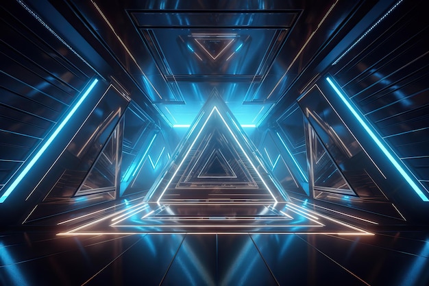 Neon Triangle Dance Futuristic SciFi Stage with Tilted Lines AI generated