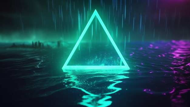 A neon triangle is floating in the water.